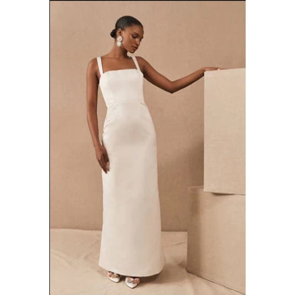 BHLDN Ivory Straight Sheath Wedding Dress with Square Neck